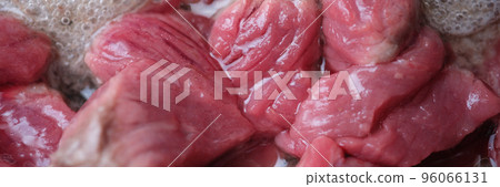 Pieces of pork fried in pan, traditional meat dishes Pieces of pork fried in pan, traditional meat dishes 96066131