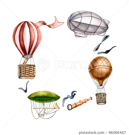 Frame of retro tansports watercolor illustration isolated on white background. 96066487