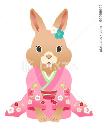 2023 Year of the Rabbit Rabbit girl in furisode greeting 96066643
