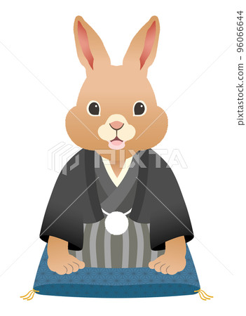 2023 Year of the Rabbit Cute haori and hakama greeting [zabuton] 96066644