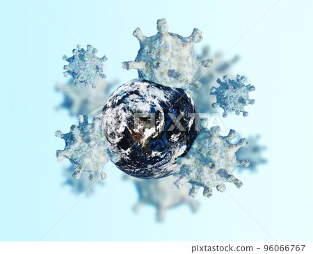 Virus Cells attacks Planet. Dangerous virus COVID-19 or Coronavirus global pandemic concept isolated on white background. 3D illustration 96066767