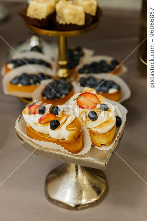 Assortment of delicious and colorful dessert, mixed berry tart, Lemon Meringue Tart, made by pastry chef. All look tasty and delightful. Perfect for party. 96066857