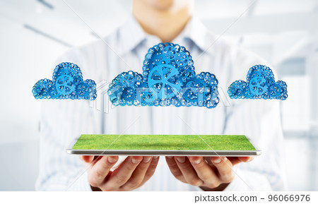 Mechanisms as symbol of wireless connection and interaction presented on white office background 96066976