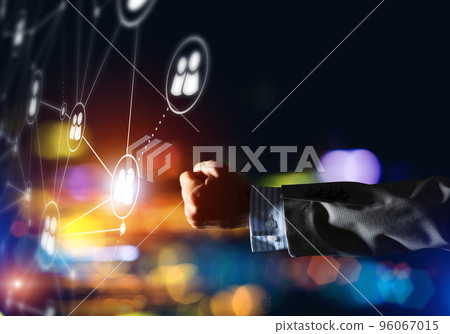 Creating modern wireless technologies as means of communucation and networking on dark background Creating modern wireless technologies as means of communucation and networking on dark background 96067015