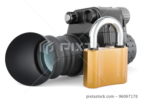 Night vision monocular with padlock, 3D rendering Night vision monocular with padlock, 3D rendering 96067178