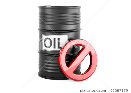 Oil barrel with prohibited symbol, 3D rendering 96067179