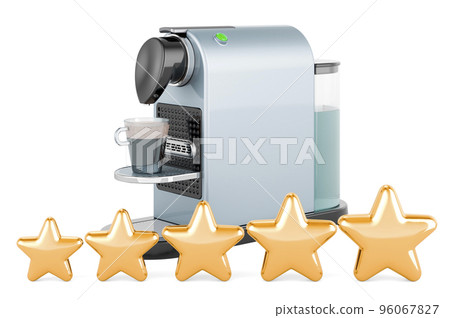 Customer rating of coffee pod machine, concept. 3D rendering Customer rating of coffee pod machine, concept. 3D rendering 96067827