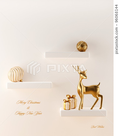 3D abstract Christmas light background with beige Christmas decorations 3D abstract Christmas light background with beige Christmas decorations 96068144
