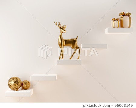 3D abstract Christmas light background with beige Christmas decorations 96068149