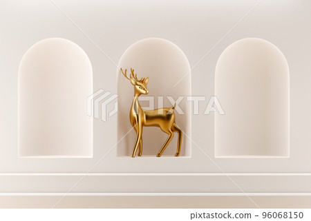 3D abstract Christmas light background with beige Christmas decorations 96068150