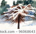 Tree in snow, winter landscape. Hand drawn watercolor illustration. Abstarct. Can be used for Christmas holiday postcards, posters, wallpaper, websites, printing products, travel agences 96068643