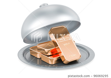 Restaurant cloche with gold bullions, 3D rendering 96069295