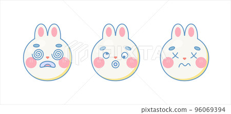 tired and dizzy cute rabbit emoji faces set. Isolated on white background. Vector cartoon Illustration. tired and dizzy cute rabbit emoji faces set. Isolated on white background. Vector cartoon Illustration. 96069394