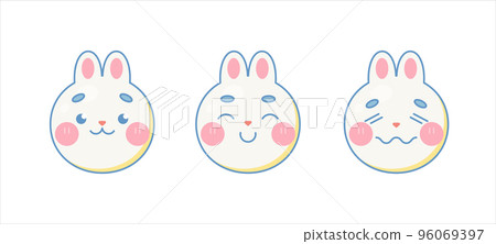 Pleased, relaxed, satisfied, and positive cute rabbit emoji faces set. Isolated on white background. Vector cartoon Illustration. Pleased, relaxed, satisfied, and positive cute rabbit emoji faces set. Isolated on white background. Vector cartoon Illustration. 96069397