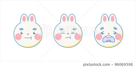 Sad and tired cute rabbit emoji faces set. Isolated on white background. Vector cartoon Illustration. Sad and tired cute rabbit emoji faces set. Isolated on white background. Vector cartoon Illustration. 96069398