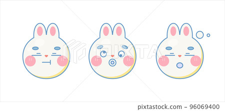 Sleepy and thoughtful cute rabbit emoji faces set. Isolated on white background. Vector cartoon Illustration. Sleepy and thoughtful cute rabbit emoji faces set. Isolated on white background. Vector cartoon Illustration. 96069400