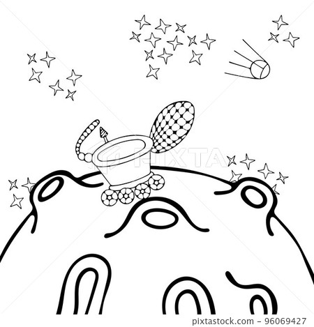 Sketch with Moon Rover Coloring Page on White Background. Astronomy Science. Moon Surface. 96069427