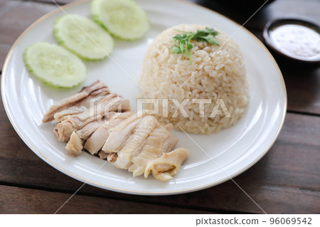 Thai food gourmet steamed chicken with rice khao mun kai 96069542
