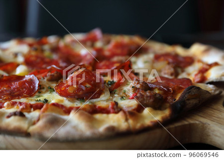 pepperoni pizza in close up pepperoni pizza in close up 96069546