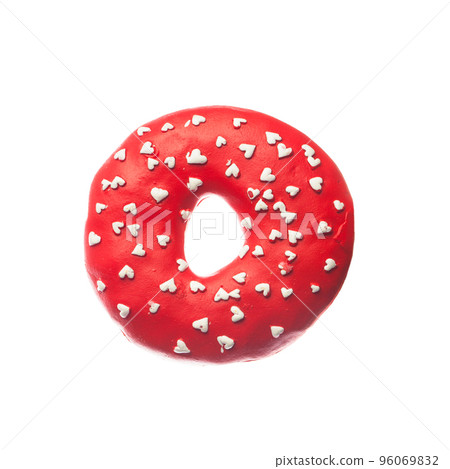 Red donut decoration isolated on white background Red donut decoration isolated on white background 96069832