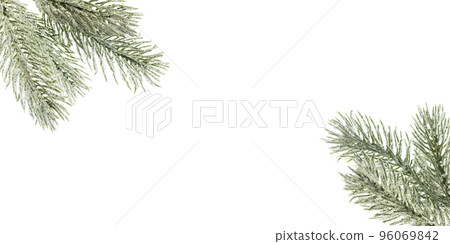Christmas background with snowy green fir tree twig isolated on white Christmas background with snowy green fir tree twig isolated on white 96069842