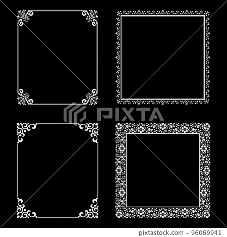 Set of decorative frames Elegant vector element for design in Eastern style, place for text. Floral black and white borders. Lace illustration for invitations and greeting cards. Set of decorative frames Elegant vector element for design in Eastern style, place for text. Floral black and white borders. Lace illustration for invitations and greeting cards. 96069941