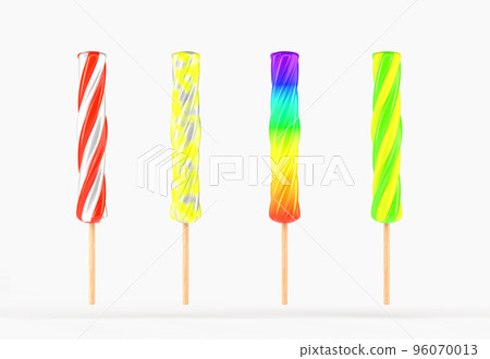 Spiral ice cream, candy or lollipop on wooden stick, 3d render. Set of fruit popsicle, striped sweets caramel, peppermint and bonbon. Dessert from strawberry, lemon, vanilla and milk Spiral ice cream, candy or lollipop on wooden stick, 3d render. Set of fruit popsicle, striped sweets caramel, peppermint and bonbon. Dessert from strawberry, lemon, vanilla and milk 96070013