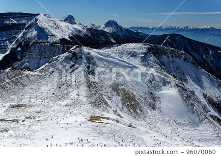 The main peaks of Yatsugatake and the Southern Alps as seen from Mt. Tengu, the Yatsugatake Mountain Range in winter 96070060