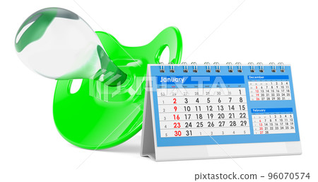 Pacifier with desk calendar, 3D rendering 96070574