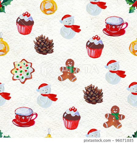 Watercolor Christmas seamless pattern. Hand painted holiday objects 96071885