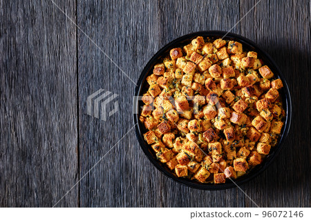 turkey pot pie with stuffing crust in baking dish turkey pot pie with stuffing crust in baking dish 96072146