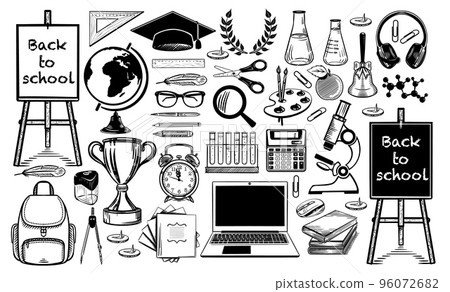 Back to school line icons sketch vector 96072682