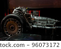 Car chassis, engine with connected gearbox and exhaust manifold. 96073172