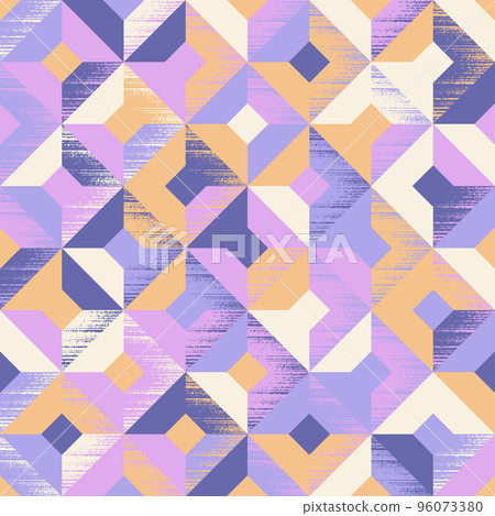 Seamless pattern of squares and rhombuses chaotically painted in blue grey, blue purple, mauve, cream and apricot colors. Fashionable abstract background for wallpaper, wrapping products, textiles 96073380