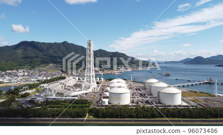 Thermal power plant "Drone aerial photography" Yanai City, Yamaguchi Prefecture cityscape, sky and clouds SDGs co2 reduction! 96073486