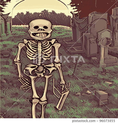 skeletons for the halloween holiday on the background of the gothic grave, vector illustration. Gothic background 96073855