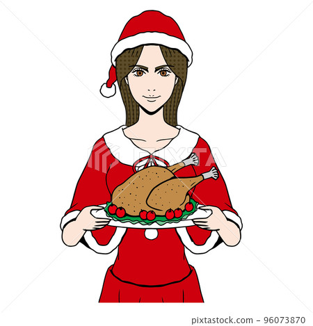 Caucasian female santa with turkey 96073870