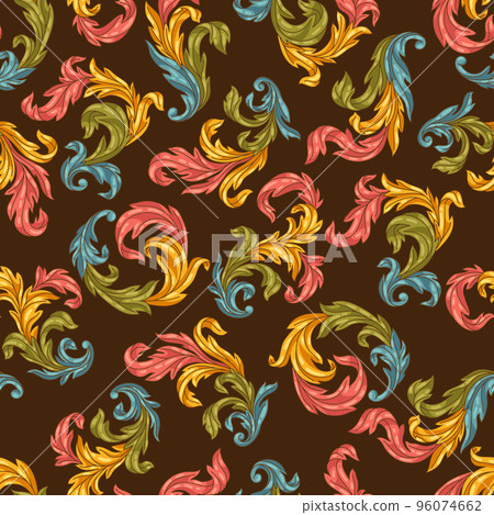 Decorative floral seamless pattern in baroque style. Colorful curling plant. 96074662