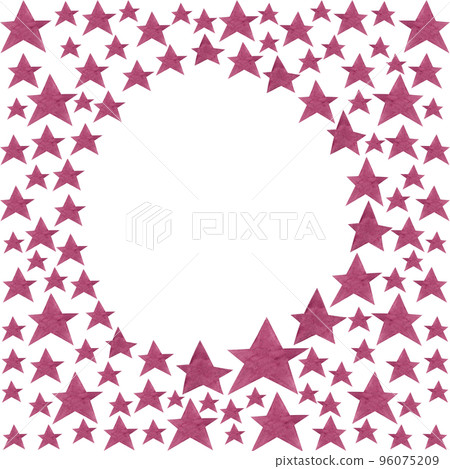 Hand drawn watercolor square frame with stars. Red five pointed stars. Design of postcards, congratulations, invitations, flyers 96075209