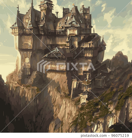 Gothic castle behind the gates in the moonlight scary building with ghosts Halloween festive concept flat vector illustration .Silhouette of fantasy fairy tale cathedral .Medieval architecture. Gothic castle behind the gates in the moonlight scary building with ghosts Halloween festive concept flat vector illustration .Silhouette of fantasy fairy tale cathedral .Medieval architecture. 96075219