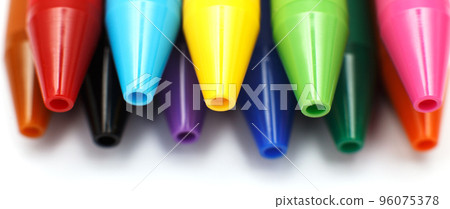 Multicolored gel pens isolated on a white background, close-up. Copy space. banner 96075378