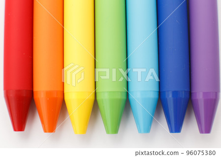 Multicolored in rainbow colors gel pens isolated on a white background, close-up. Copy space Multicolored in rainbow colors gel pens isolated on a white background, close-up. Copy space 96075380