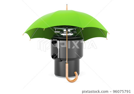 Garbage disposal unit under umbrella, 3D rendering Garbage disposal unit under umbrella, 3D rendering 96075791