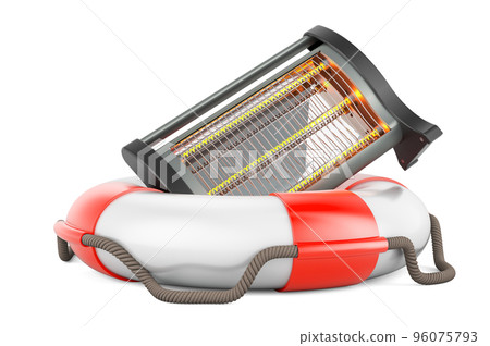 Halogen or infrared heater with lifebelt, 3D rendering Halogen or infrared heater with lifebelt, 3D rendering 96075793