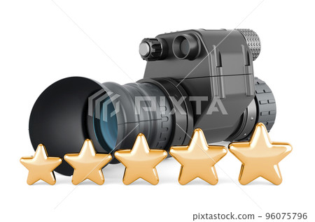 Night vision monocular with five golden stars. 3D rendering Night vision monocular with five golden stars. 3D rendering 96075796
