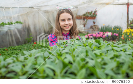 plantation. spring and summer. planting pot plants. child gardener. flowers in garden. plantation. spring and summer. planting pot plants. child gardener. flowers in garden. 96076390