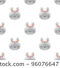 3d cartoon rabbits render icons.  Funny hare, cute animal character, symbol of 2023.    Vector seamless pattern with realistic design elements. 96076647