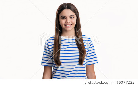 happy teen girl portrait with nice skin isolated on white background. portrait of teen girl happy teen girl portrait with nice skin isolated on white background. portrait of teen girl 96077222