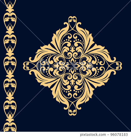 Damask graphic ornament. Floral design element. Gold pattern 96078183