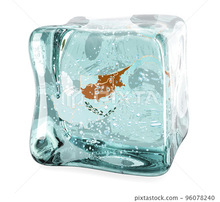 Cypriot map frozen in ice cube, 3D rendering 96078240